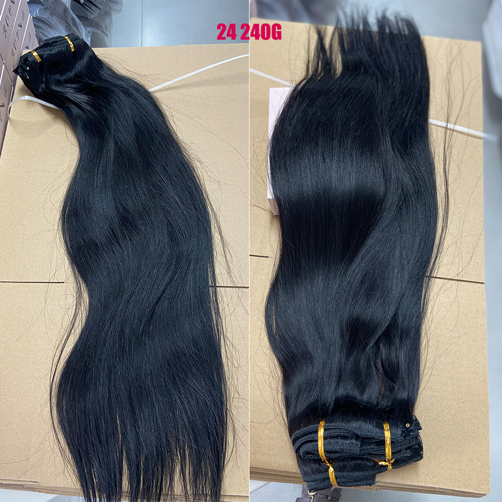 Doreen 160G 200G 240G série de Volume Machine brésilienne Remy pince droite dans les Extensions de cheveux humains pleine tête 10 pièces 16 à 24 pouces