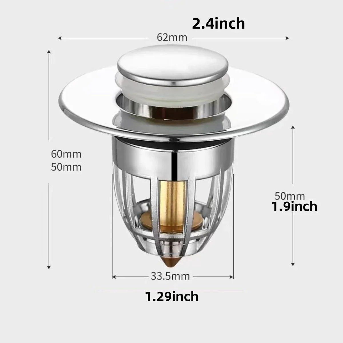 Universal Rebound ปลั๊กท่อระบายน้ํากรองอ่างล้างหน้า Pop-up Chrome Sink Filter Hair Catcher ห้องน้ําอ่างล้างจานท่อระบายน้ํา Easy Push Type