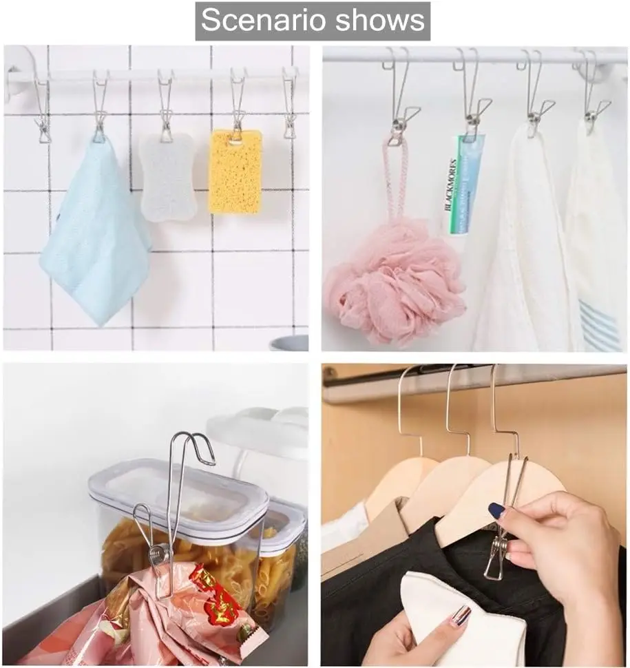 10 mollette in acciaio inossidabile con ganci, clip a molla in metallo con ganci, clip universali per appendere uffici, cucine, bagno