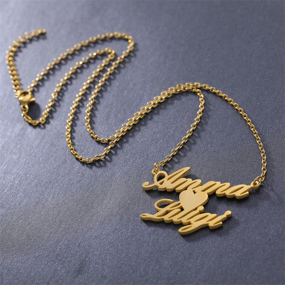 Personalisierte Paar-Halskette mit doppeltem Namen und Anhänger für Frauen, Edelstahl-Schmuck, personalisierter Liebesbrief-Halsband, Weihnachtsgeschenke