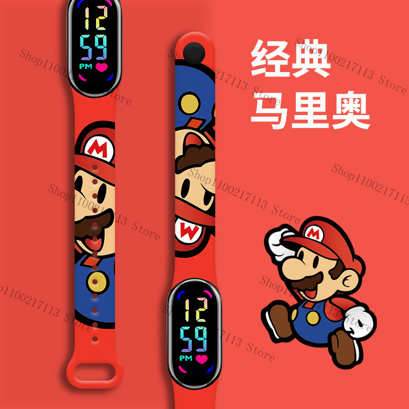 ซูเปอร์มาริโอเด็กนาฬิกาอะนิเมะรูปน่ารัก Luigi นาฬิกากําไลเรืองแสง LED สัมผัสกันน้ำกีฬาเด็กหญิงเด็กชายของเล่นของขวัญ