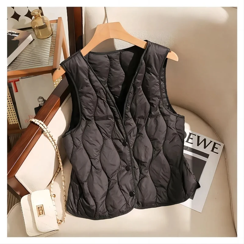 Otoño Invierno nueva moda chaleco con cuello en V abrigos ropa de mujer suelta cálida simplicidad coreana todo-fósforo popularidad Tops