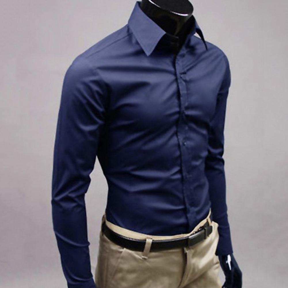 Oversize Herren Slim Fit Baumwolle Business Hemd Basic Casual Slim Weiß Langarm Hemd Solide Langarm Button-Down-Kleid Hemd