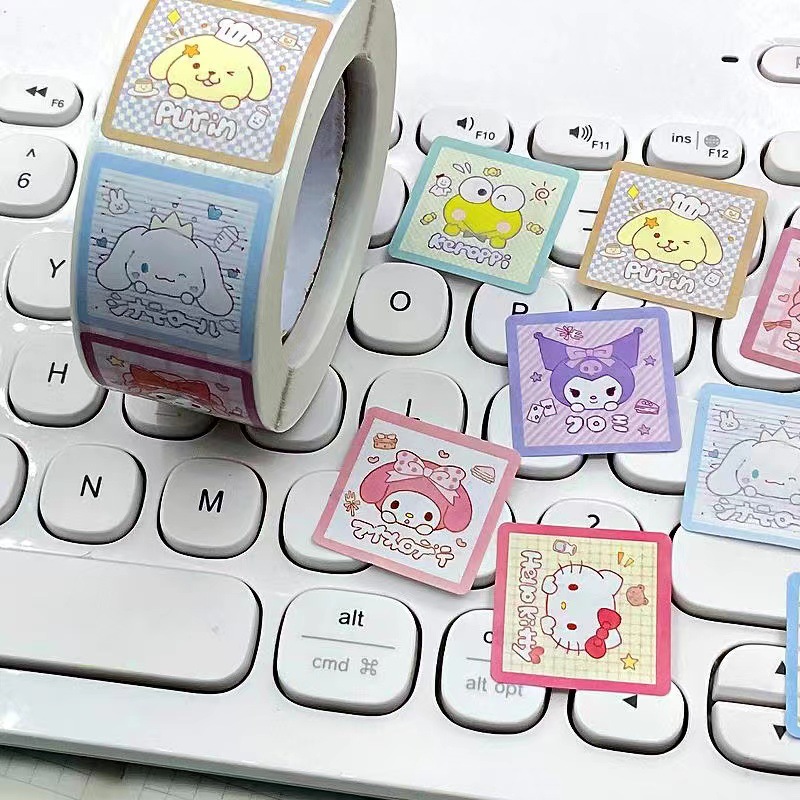 500 pçs/rolo sanrio adesivo kawaii kuromi olá kitty p cinnamoroll dos desenhos animados crianças recompensa adesivos presente decoração decalques brinquedos