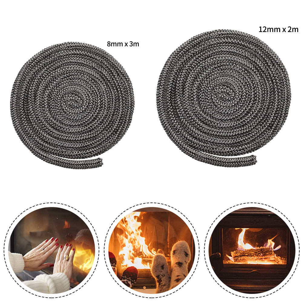 Cuerda de sellado para chimenea, 8/12mm, 2/3 M, cuerda negra para estufa, cuerda de sellado de fibra de vidrio y madera, repuesto para chimenea, caldera