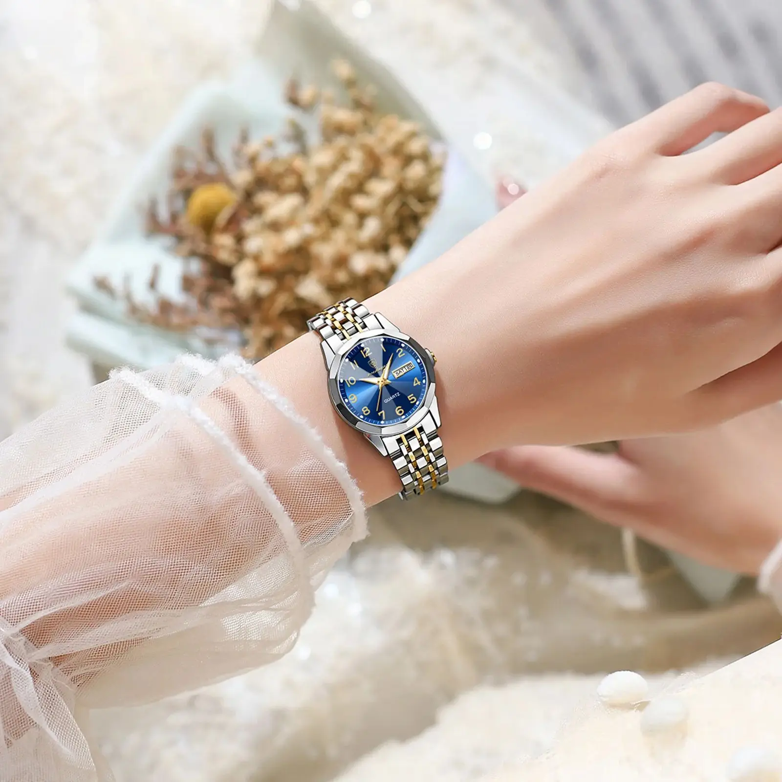 Reloj de pulsera POEDAGAR de lujo para mujer, Reloj de cuarzo resistente al agua con fecha luminosa y semana, relojes de acero inoxidable para mujer, Reloj femenino