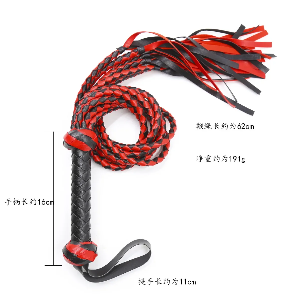 Manico intrecciato nero e rosso coda manico in pelle Flogger fatto a mano frusta cavallo Racing Flogger nuovo