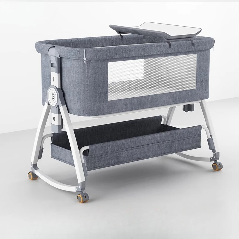 Aluminum Alloy Baby Crib, Portable and Practical, Foldable Crib, Multifunctional BB Bed, Newborn Splicing Large Bed