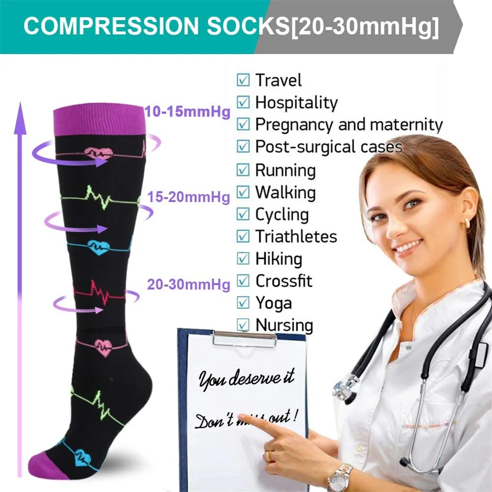 Calcetines de compresión para hombres y mujeres, calcetines médicos para venas varicosas, calcetines de enfermería para correr al aire libre, calcetines deportivos para embarazadas
