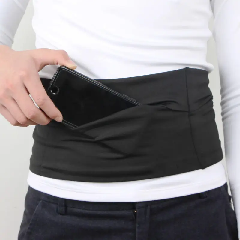 Bolsa de cintura invisível para corrida, profissional, elástica, com 3 bolsos, cinto de ioga, ajustável, grande capacidade, suporte para celular, unissex