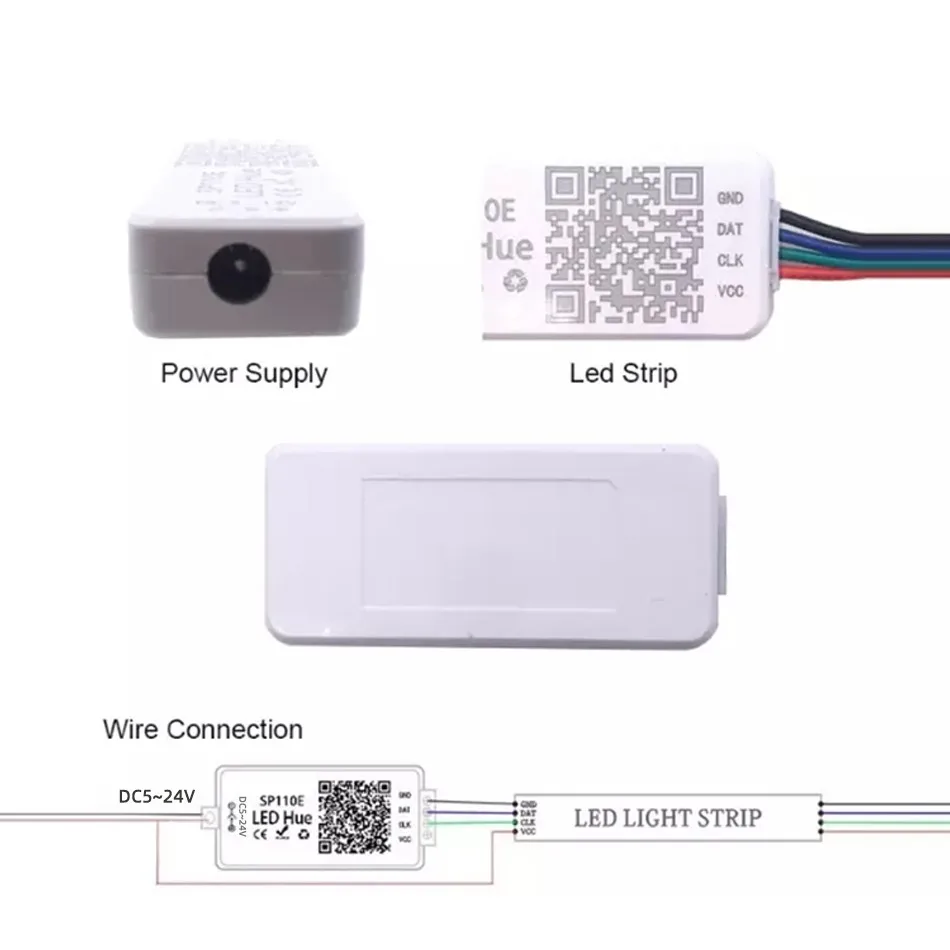 SP110E Controller RGB Bluetooth Smart APP 5V 12V 24V 1024 Pixel per WS2811 WS2812B APA102 SK6812 SPI Luce di striscia LED indirizzabile