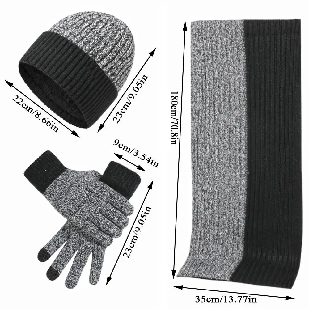 3 unids/set gorro de invierno bufanda guantes esquí al aire libre a prueba de viento bufanda cálida conjuntos protección para los oídos gorro tejido bufanda mitones conjunto
