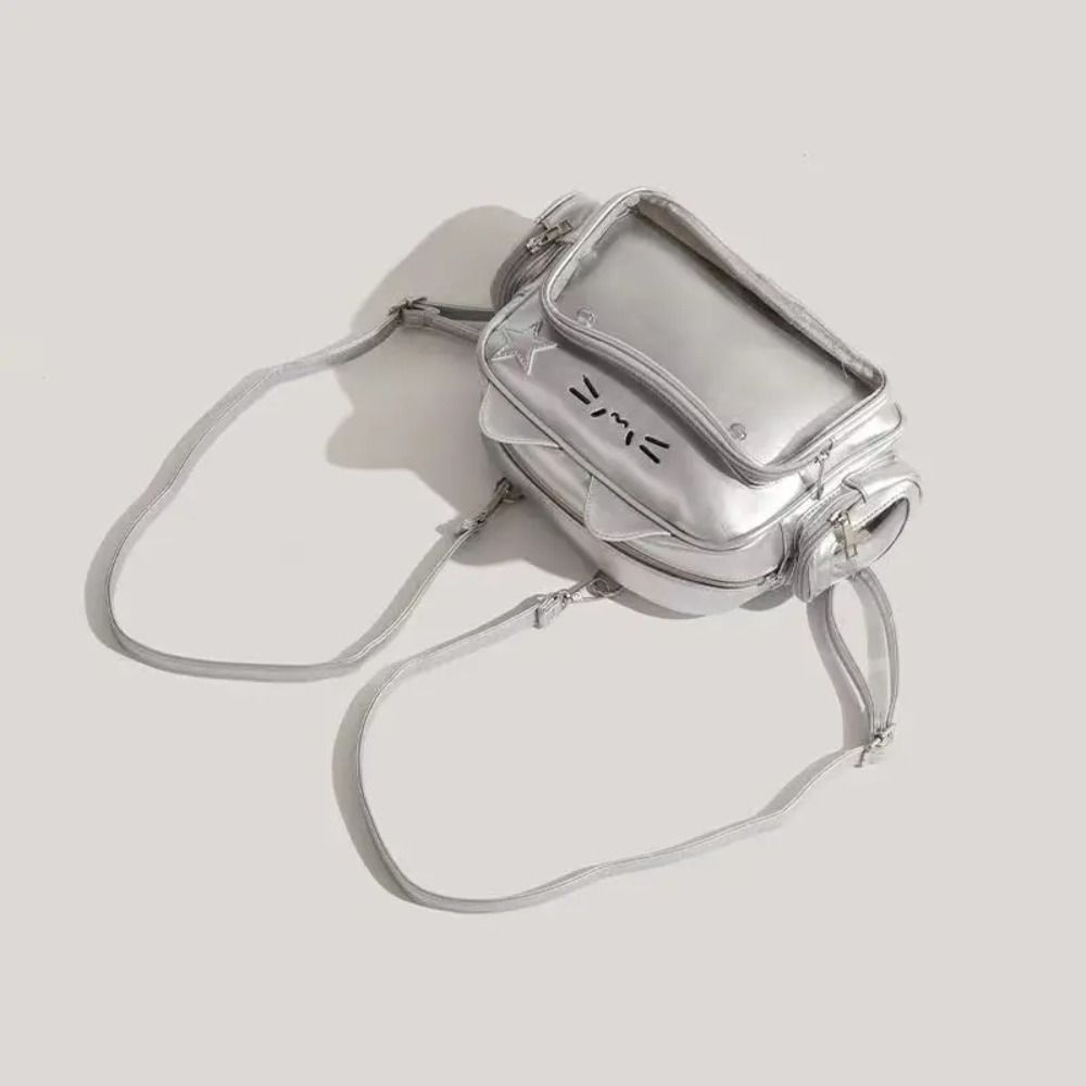 Y2K-Bolso cruzado de PU con estampado de gato Kawaii para mujer, morral de hombro con bolsillo transparente, estilo coreano, japonés, a la moda