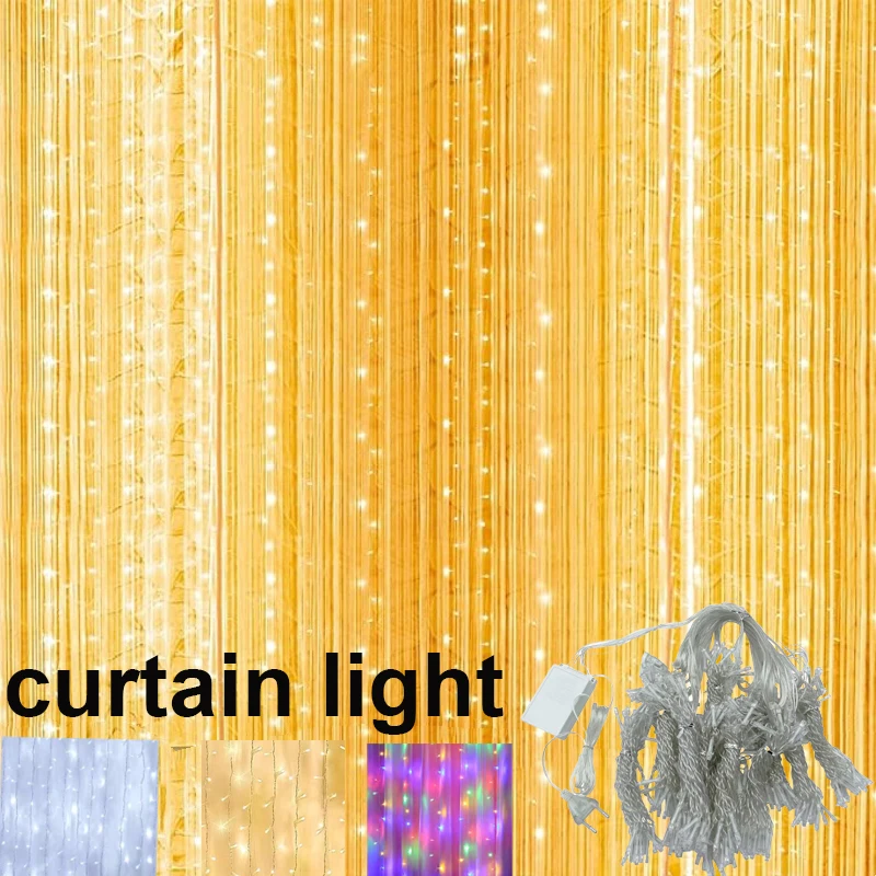 Guirnalda de luces de 3M para vacaciones, boda, guirnalda de luces para dormitorio, cortina con Control remoto de 8 modos, decoración navideña LED