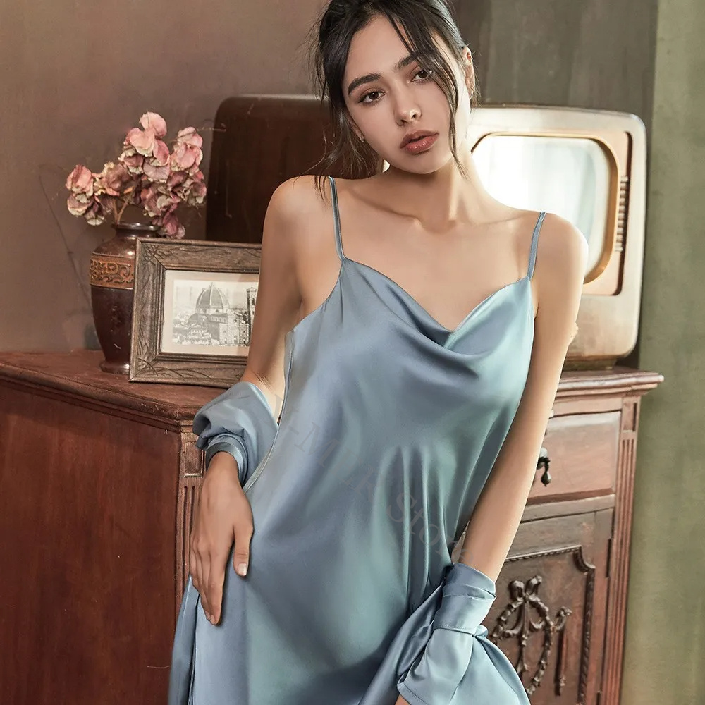 Robe en Satin femme Lingerie intime vêtements de nuit soyeux mariée cadeau de mariage décontracté Kimono peignoir Robe chemise de nuit vêtements de nuit sexy
