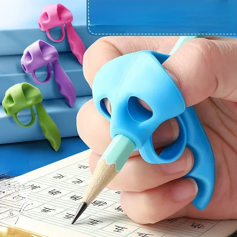 Portalápices de silicona con 5 dedos para niños, herramienta de aprendizaje de escritura, ayuda de papelería, dispositivo de corrección de postura