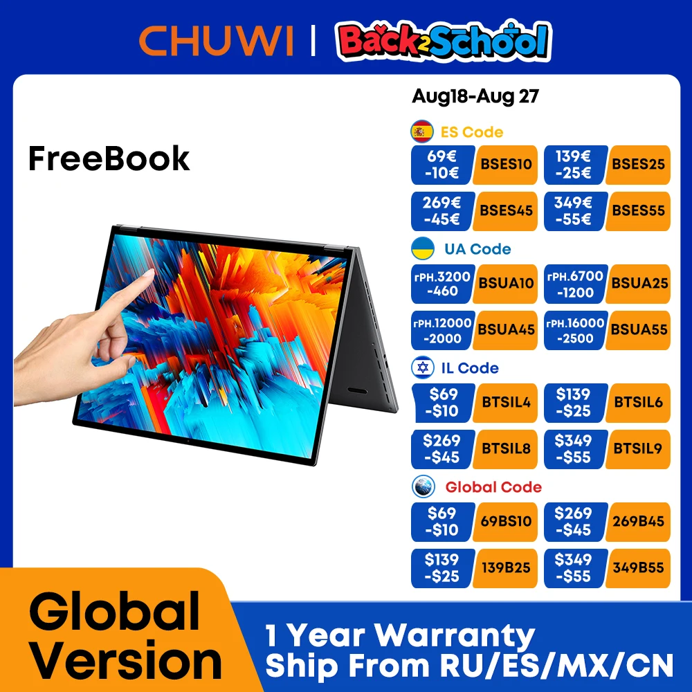 CHUWI FreeBook Laptop Tablet 2 w 1 Intel i3 1215U 12 GB LPDDR5 512G SSD Windows 11 Laptop 13.5 "IPS FHD Wyświetlacz WIFI 6 2256*1504
