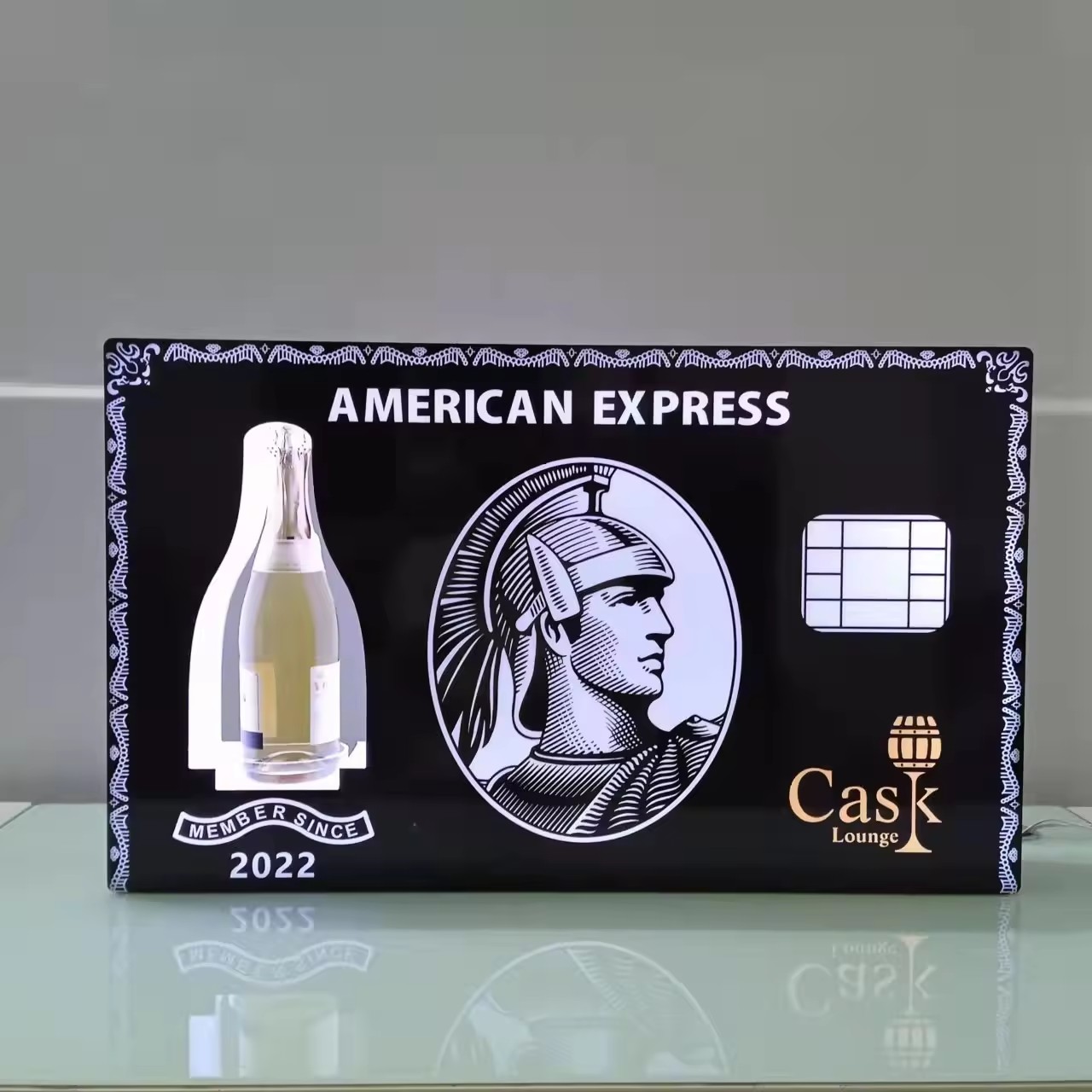 Custom Logo Rechargeable LED Lighted US dollar Bottle Presenter Black Card Glorifier VIP Sign for Wedding Birthday Party Light