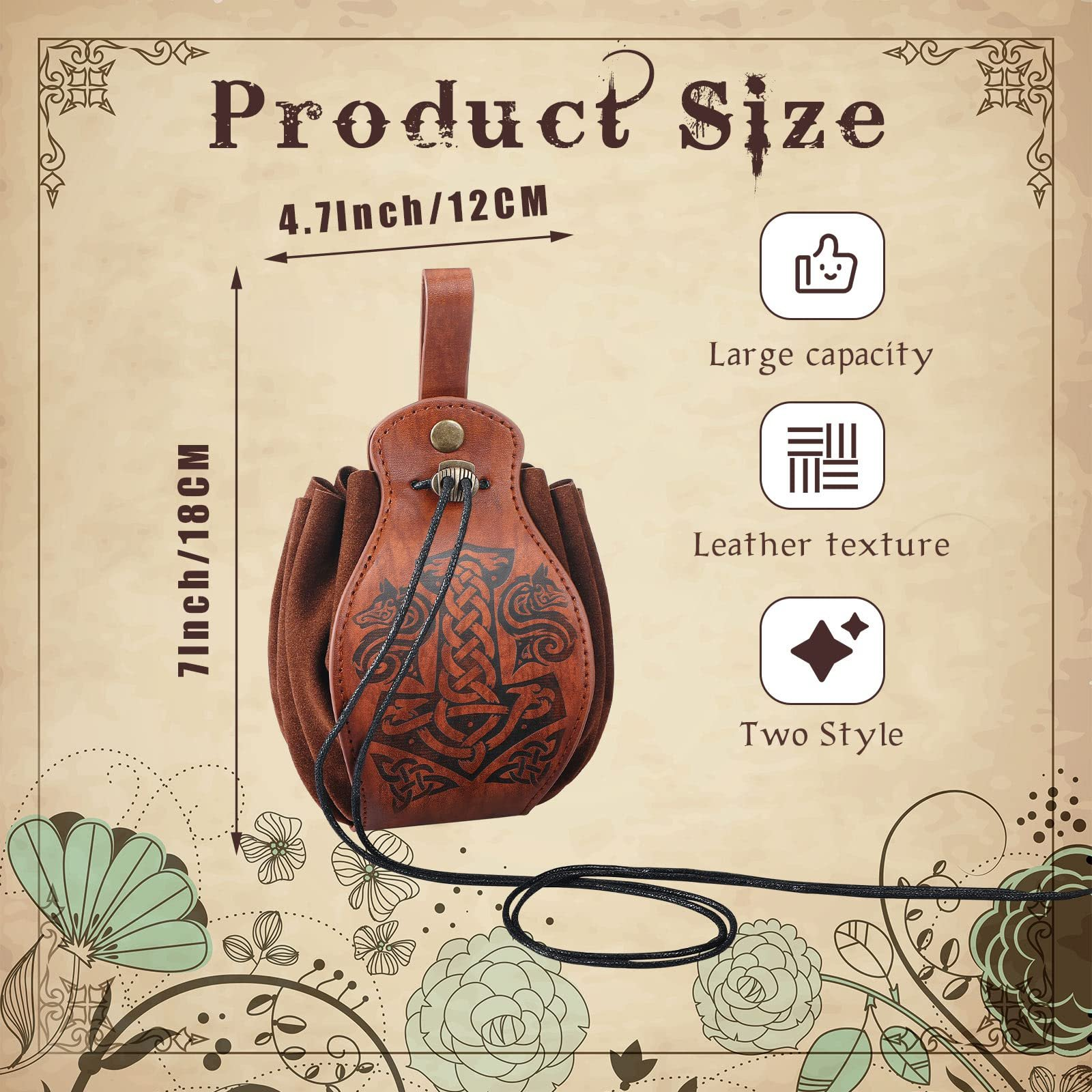 Couro genuíno para saco de dados mnd bandeja 5 projetos celta bonito bolsa com cordão para d & d roleplaying rpg ideias para presentes bolsa de moedas