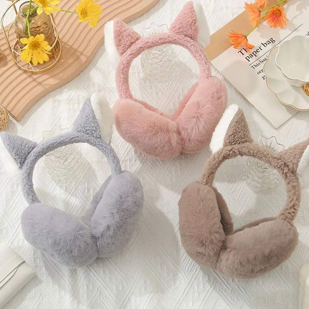 Cache-oreilles de chat mignon pour femmes et filles, cache-oreilles en fourrure, cache-oreilles en peluche douce, joli animal, chaud, extérieur, sourire, hiver