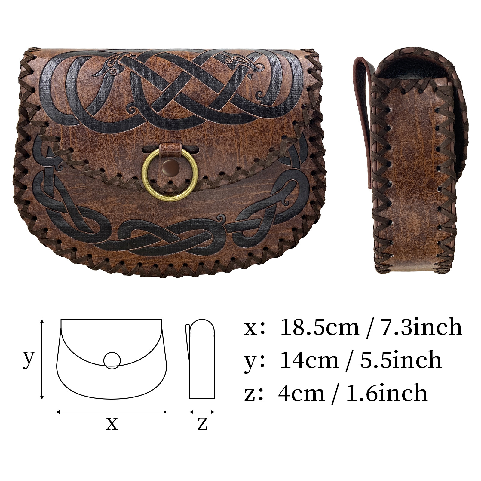 Middle Ages Portable Belt Pouch For LARP Ren Faire Medieval Viking Embossed Belt Bag