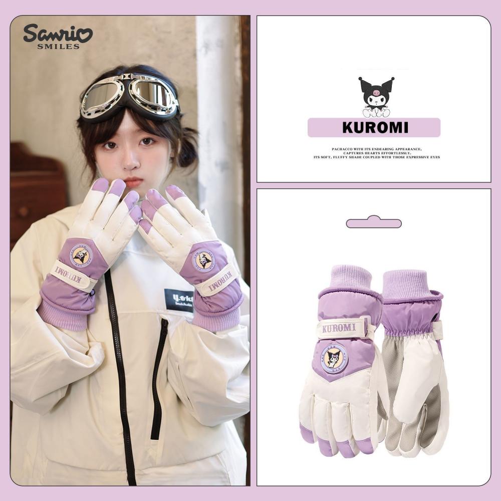 Kawaii Plüsch Skihandschuhe Kuromi Cinnamoroll Touchscreen Sanrio Anime Hello Kitty Winter verdicken warme Handschuhe wasserdicht Geschenk