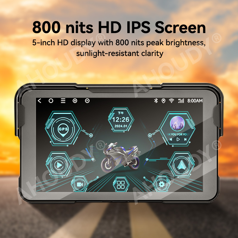 AHOUDY 5-дюймовый мотоциклетный навигационный экран Carplay IP67 Водонепроницаемый Android Auto Bluetooth 5G WiFi модуль