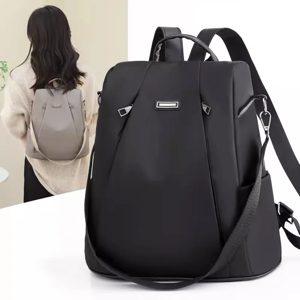 Zaino da donna multifunzionale con tracolla staccabile di grande capacità, leggero, impermeabile, in nylon di nuova moda, tinta unita