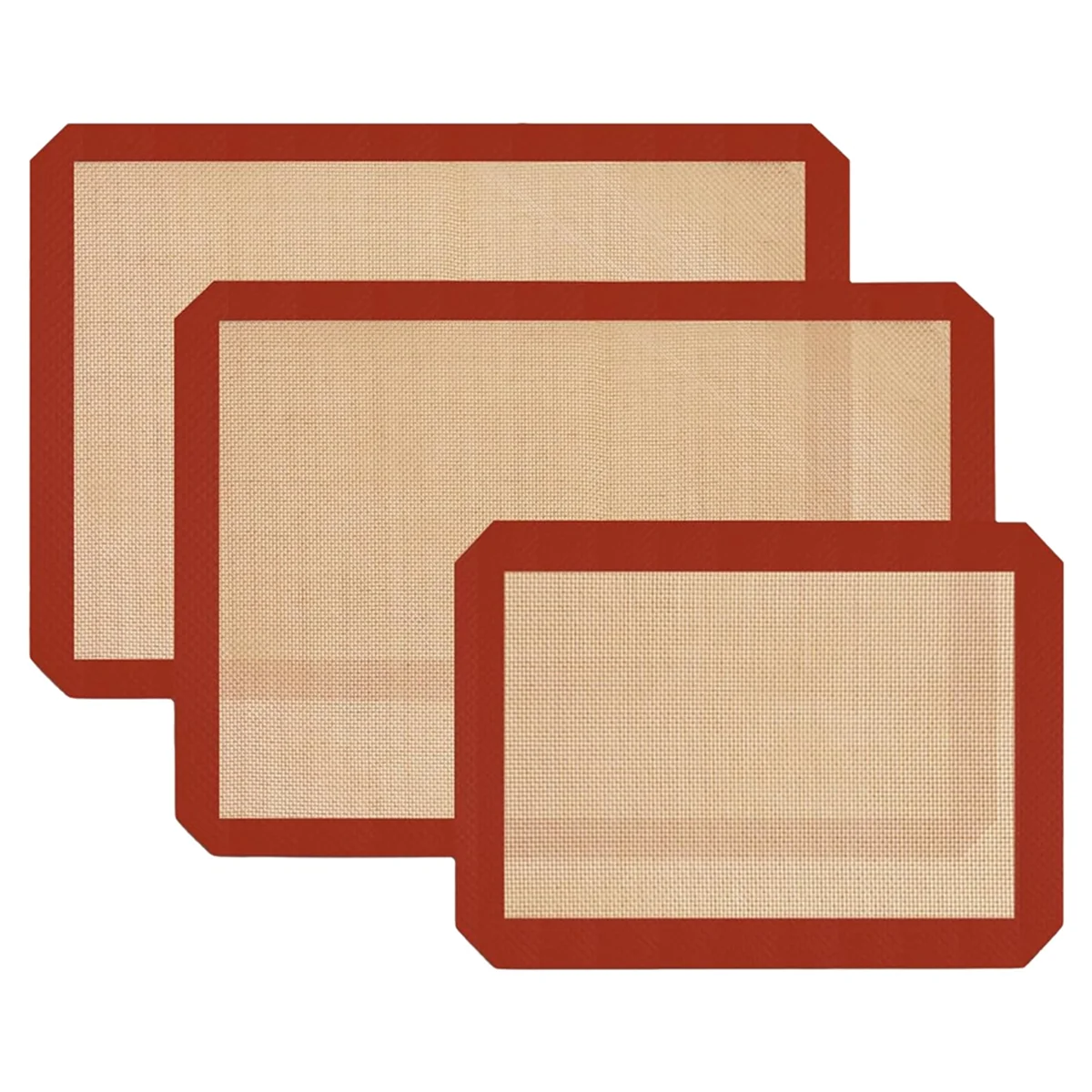 A72P 3PCSซิลิโคนReusable Baking Mat Non-Stickสําหรับอบเตาอบแผ่นอบสําหรับทําคุกกี้Macaroonsสีแดง