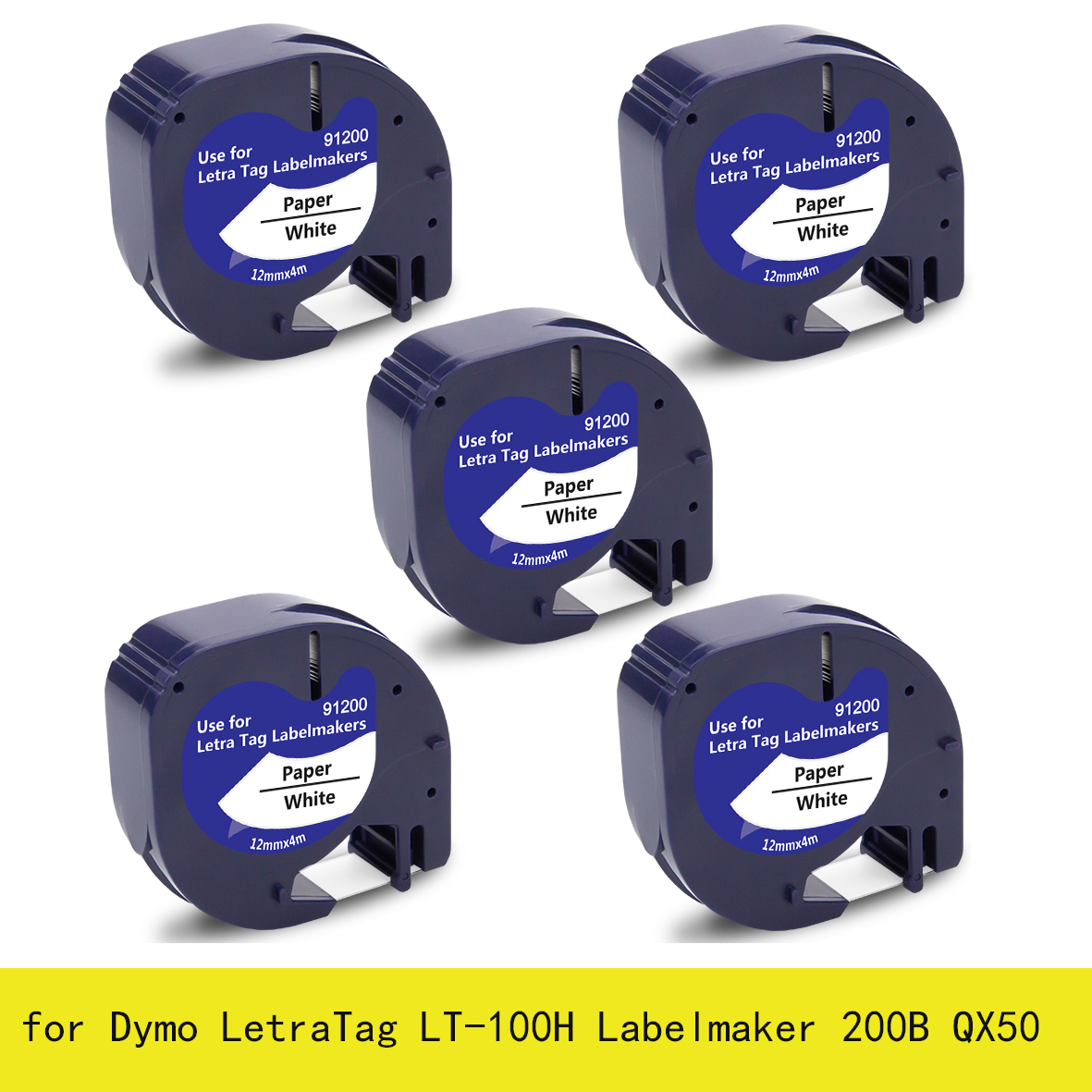 Fita lt 91201 12mm, 5 peças, compatível com dymo letratag, fita de etiquetas 12267 91200 91208 para impressora de etiquetas dymo lt100h lt100t QX-50