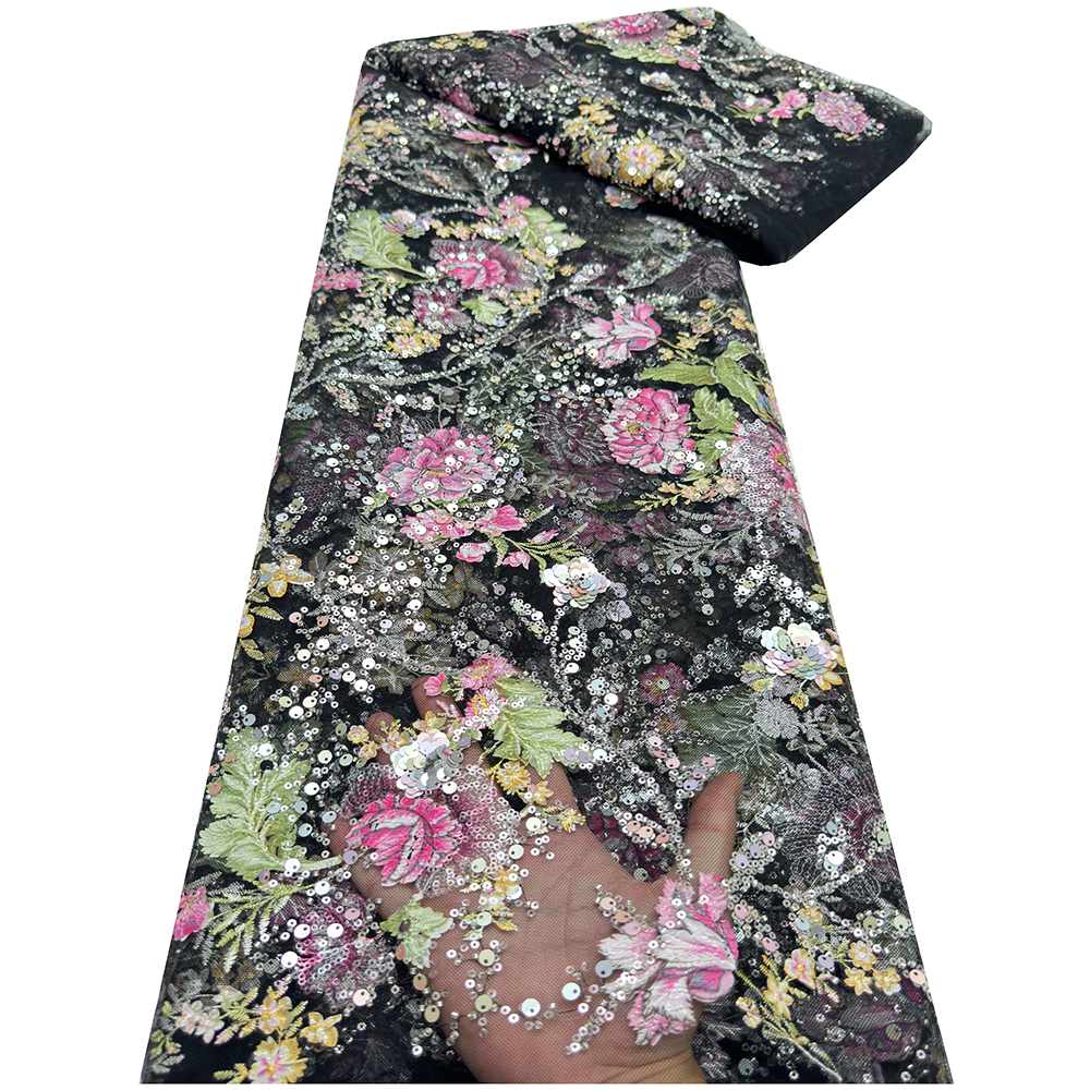 アフリカのレース生地 2025 スパンコールビーズ刺繍新郎ナイジェリアブライダル高品質フレンチチュールレース生地結婚式用