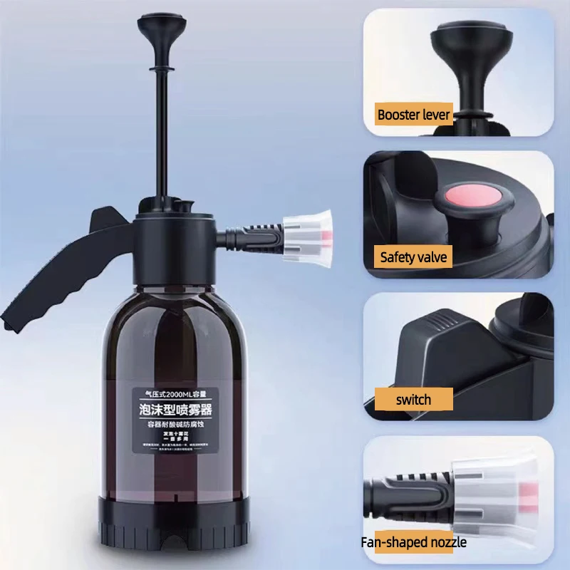 폼 스프레이어 2L, 60PSI 2가지 모드를 갖춘 강력한 자동차 폼 스프레이어, 자동차 청소 세부 정보를 위한 무선 폼 스프레이 홈 가든