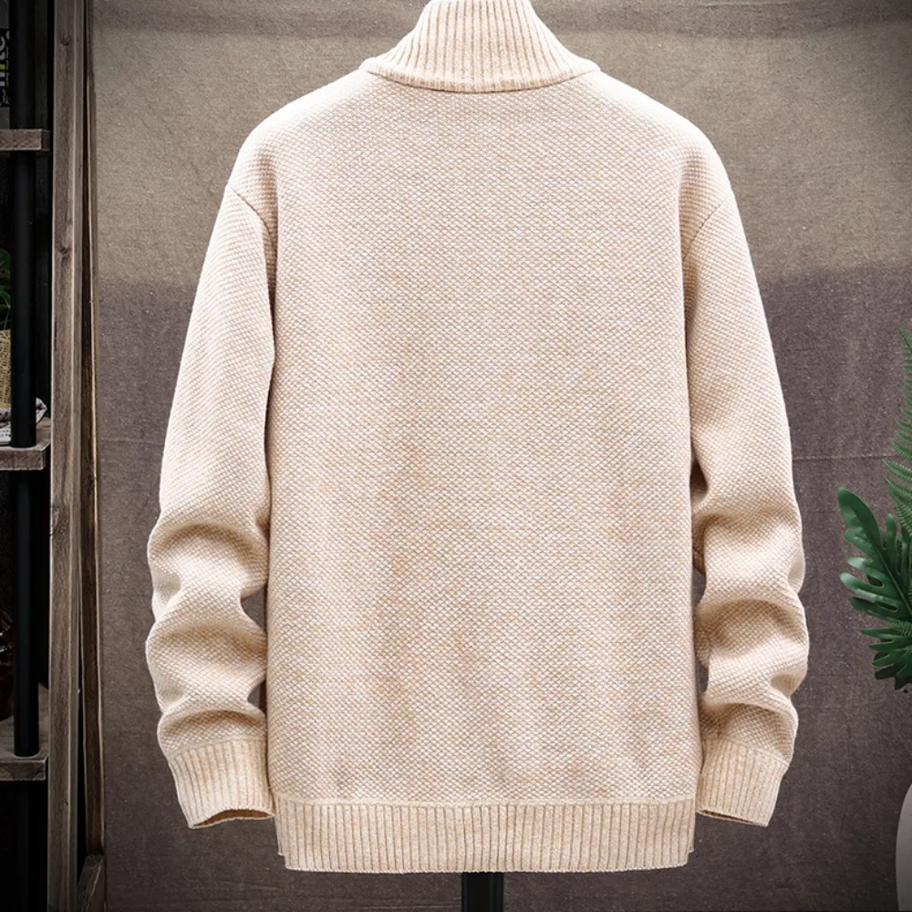 Cardigan de malha cor sólida camisola masculina zíper outono nova jaqueta de manga comprida lã quente cardigans jaqueta