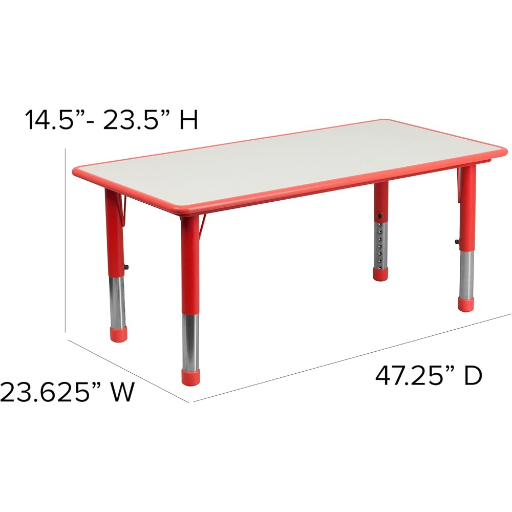 23.625x47.25 Red Plastic Height Adjustable Activity Table
