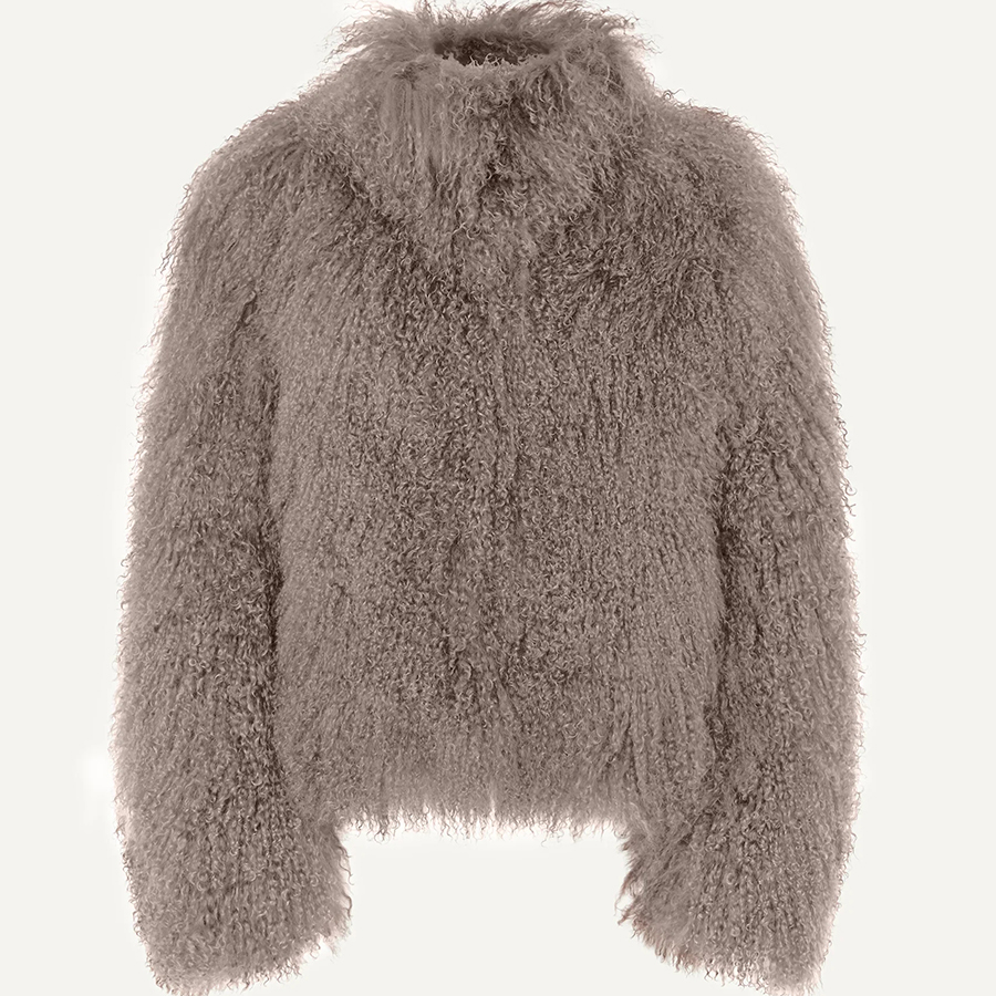 ผู้หญิงขนสัตว์ธรรมชาติเสื้อขนสัตว์มองโกเลียจริง CURLY Lamb FUR Coat สูงฤดูหนาว WARM Cropped FUR JACKET หรูหรา