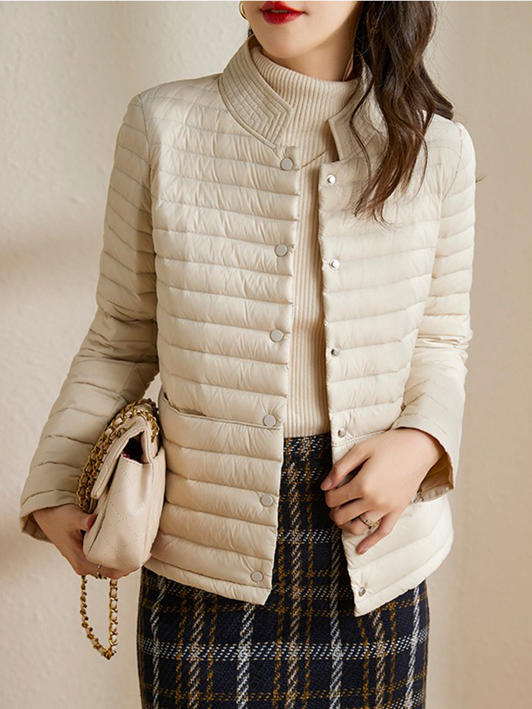 Moda feminina jaqueta puffer em outono leve fino curto para baixo jaqueta gola casaco