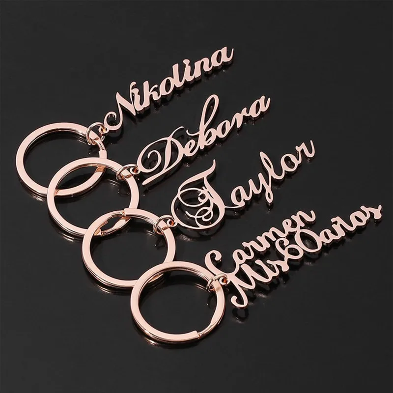 CUSTOM ชื่อแท็กพวงกุญแจส่วนบุคคลตัวอักษรสแตนเลส Key CHAIN แหวนสําหรับผู้หญิงผู้ชายวันพ่อวันแม่