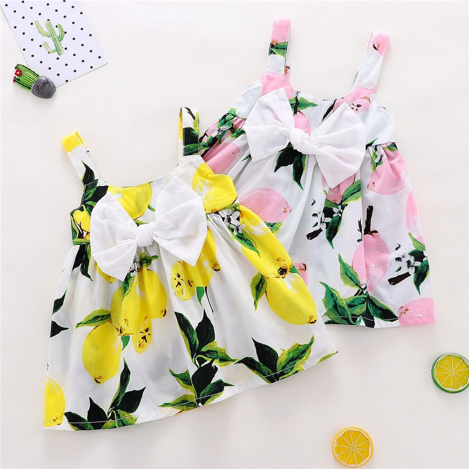 Novo bonito impresso sem mangas vestido de princesa recém-nascido verão vestido da menina do bebê grande arco vestido de aniversário da menina do bebê roupas da menina