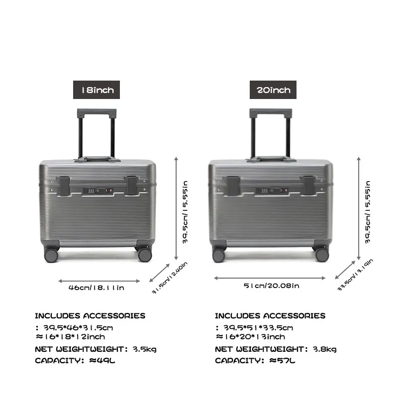 Aluminium Frame Koffer, Top-Opening Abs Draagbare Trolley Case, Universele Wielen, Douane Code Lock Boarding Case