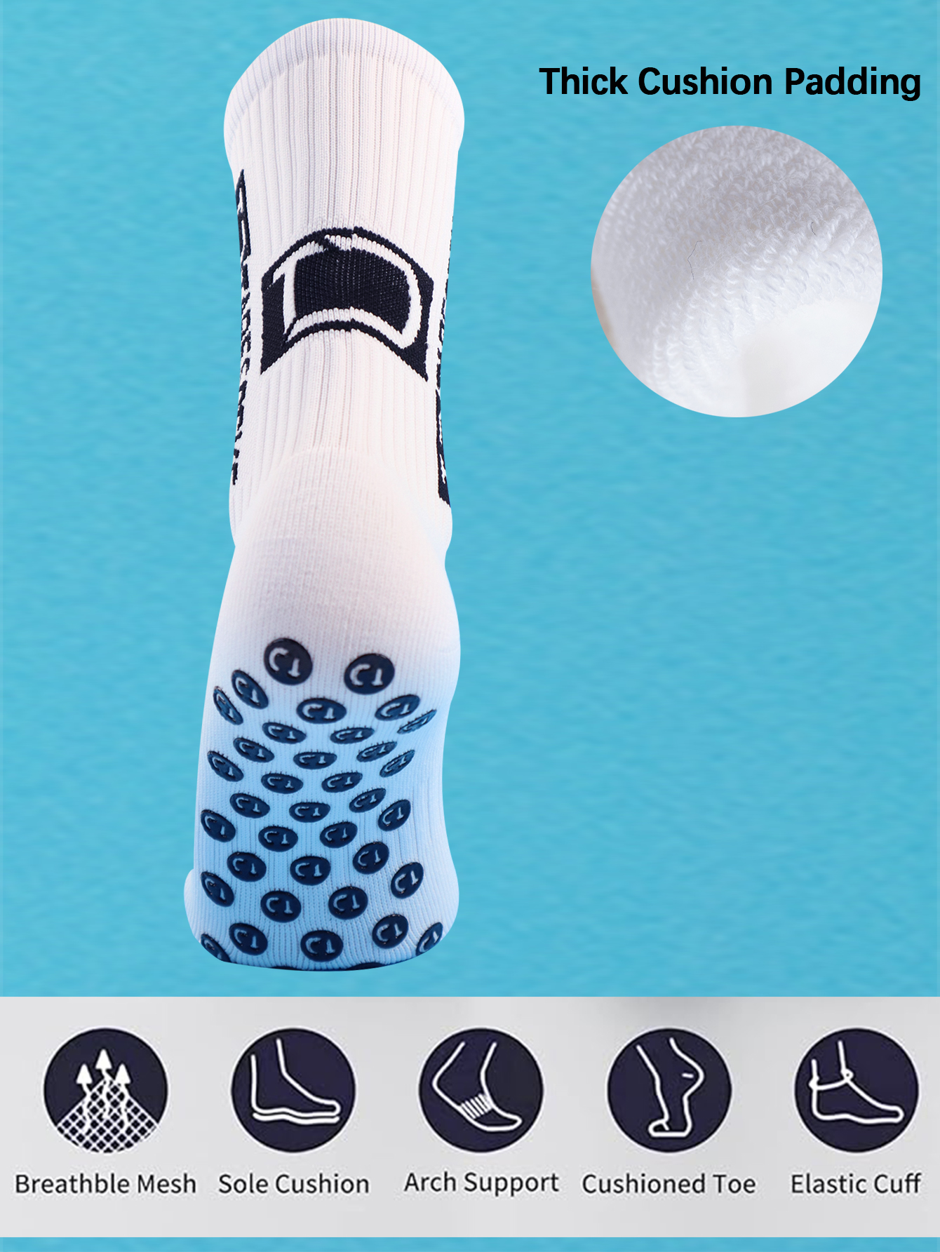 4 Paar Herren-Fußballsocken mit Griff, rutschfeste, rutschfeste Sportsocken mit Polsterpolstern für Fußball/Basketball