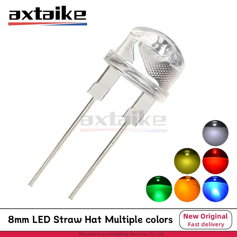 100 PZ 8mm LED Bianco Rosso Giallo Blu Verde Diodo Super Luminoso Led Power Cappello di Paglia Lampada Perline Lampadine Lampada a Diodi Emettitori 0.5 W