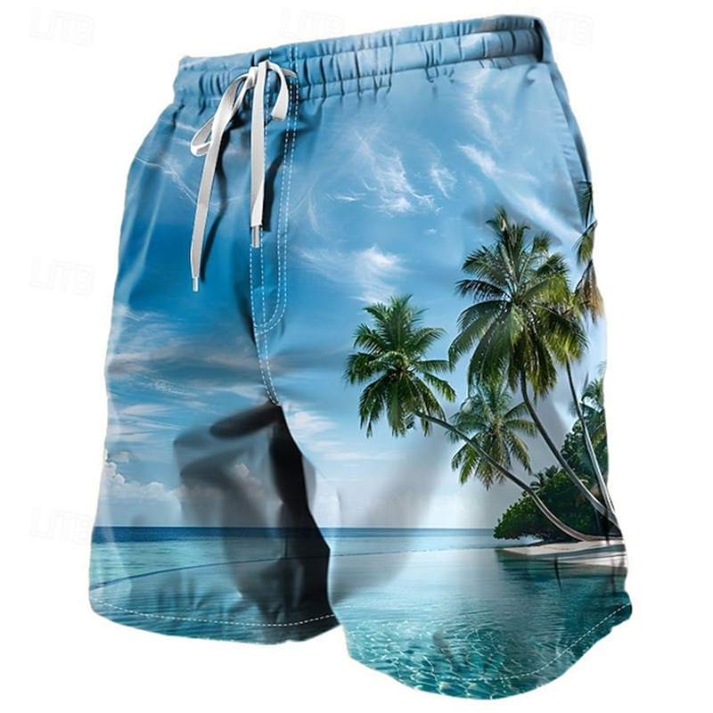 Moda coqueiro gráfico calças curtas verão casual férias 3d impresso board shorts solto secagem rápida respirável troncos de natação