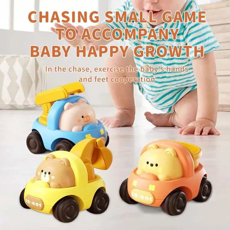 4 Stuks Schattige Cartoon Creatieve Dier Lertial Engineering Auto Dump Auto Graafmachine Kleine Beer Puppy Varken Kleine Tijger