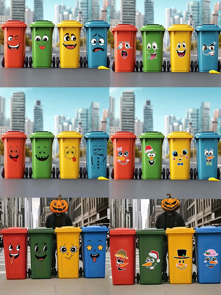 4 fogli/set adesivi per il viso dei cartoni animati, autoadesivi, compatibili con superfici in plastica, decorazioni per la casa adatte per pattumiera, decorazioni per WC