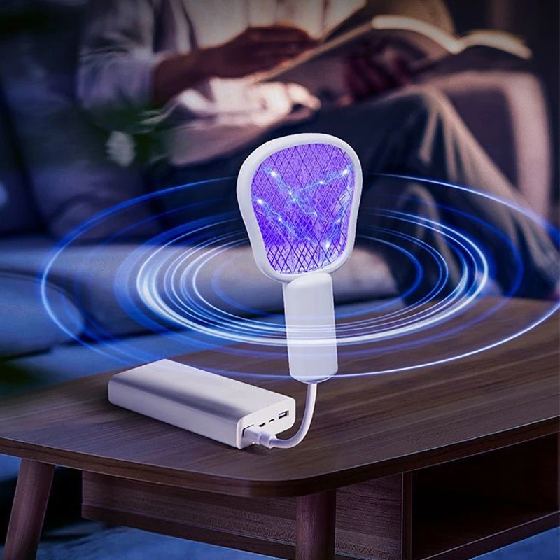 Matamoscas USB con Control de plagas, trampa para mosquitos, Mini descarga eléctrica, Exterminador de insectos, luz UV, raqueta portátil para insectos, dormitorio, novedad de 2025