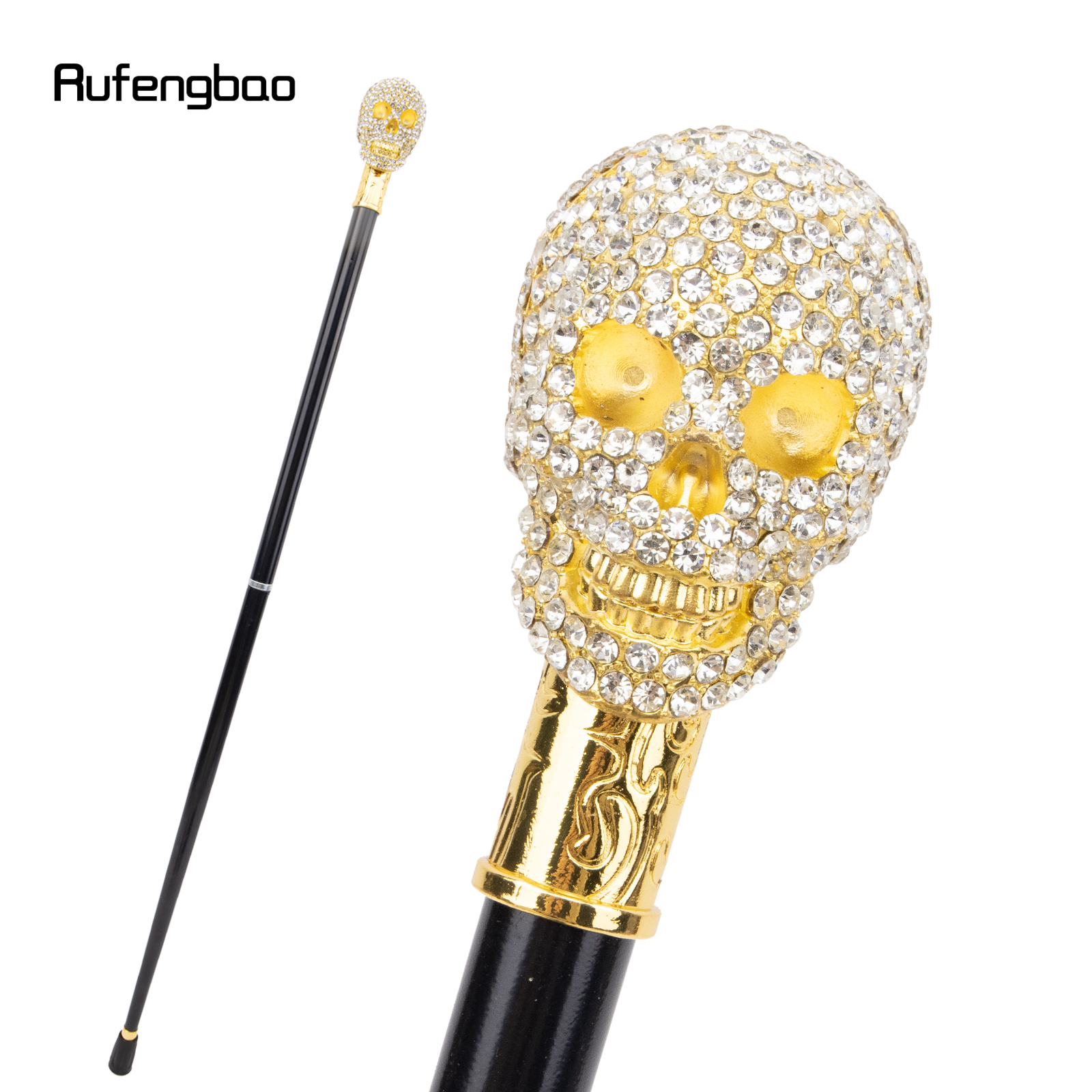 Bastón para caminar con calavera de diamante blanco Artificial, bastón decorativo a la moda para caballero, bastón elegante para Cosplay, bastón con perilla de 90cm