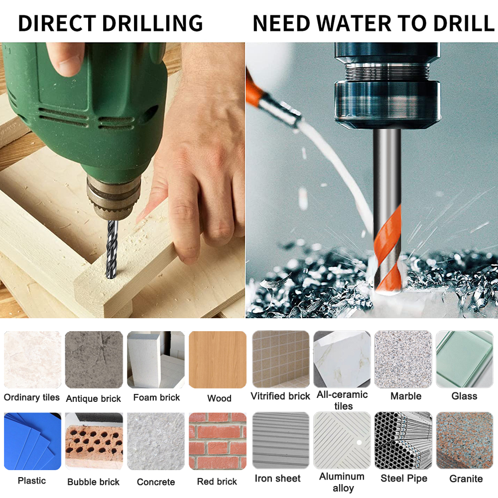 8PCS Multifunctional Triangle Drill Bit Diamond Drill Set Ceramic Tile Concrete Brick Wood Glass Punching Hole Saw Metal Dril