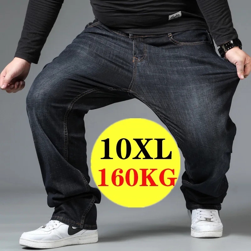 Männer Große Größe Jeans Elastische Band Große 10XL Übergroßen Hohe Taille Lose Hose Mann Plus Größe Fett Lose Schwarz männlichen Denim Hosen