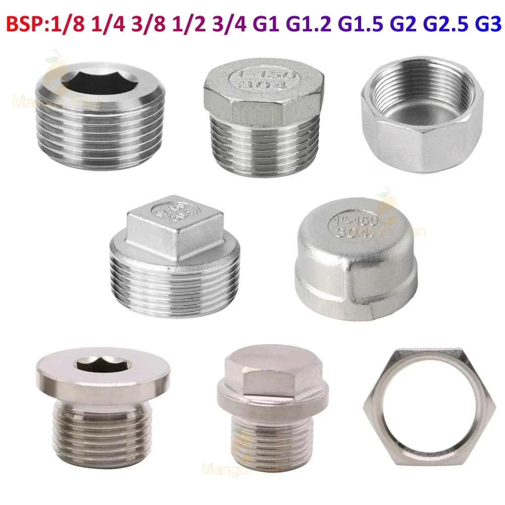 1/5/10 шт. 1/8 "1/4" 3/8 "1/2" 3/4" 1 "G1.2 BSP Мужской фланец с потайной головкой Шестигранная квадратная заглушка Фитинги для труб из нержавеющей стали 304