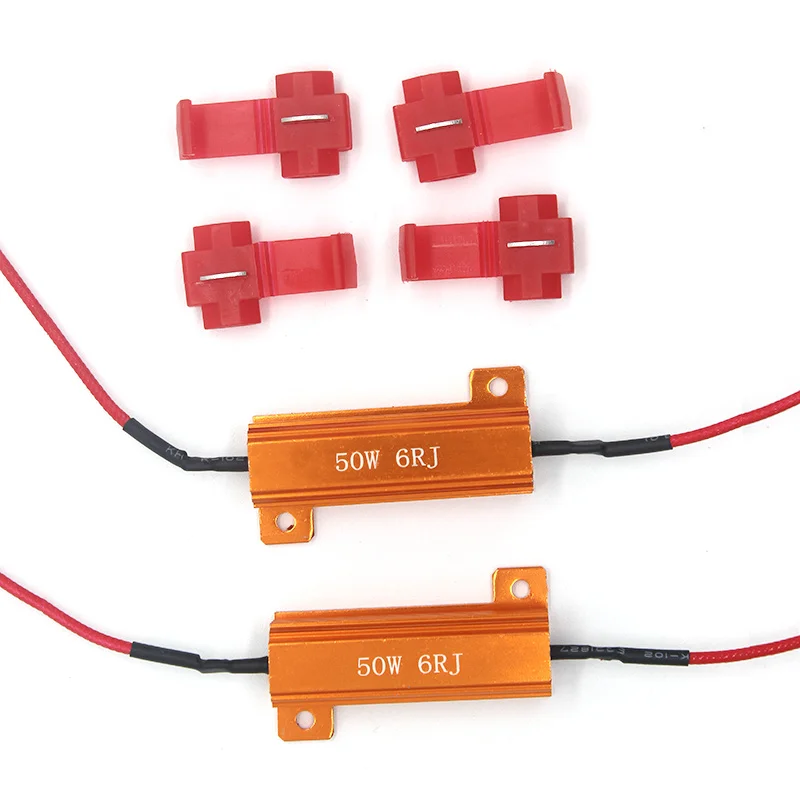 Load Resistor Canbus Decodificador Anti-Piscando para Diurno, Lâmpada LED, Luz Reversa, Turn Signal, Lâmpada de Nevoeiro, 6Ohm, 50W, 2Pcs